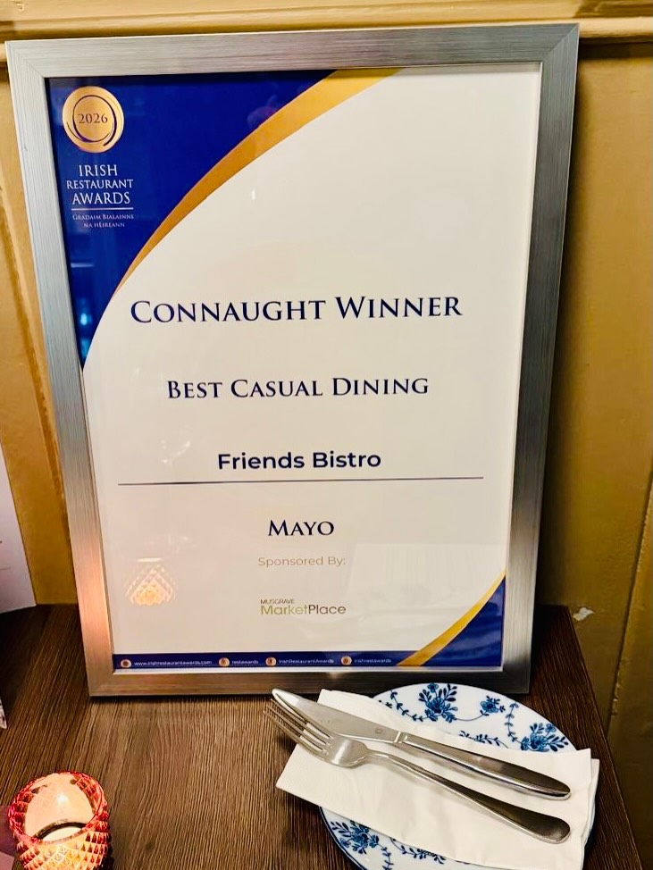 Friends Bistro Irish Restaurant Awards certificate 2026